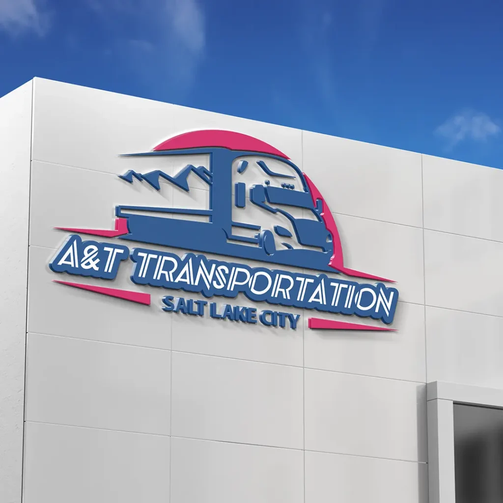 AT Transportation logo design building mockup