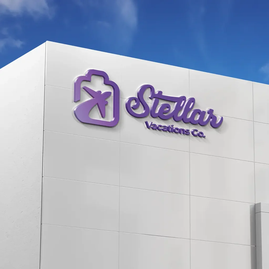 Stellar vacations co logo design building mockup