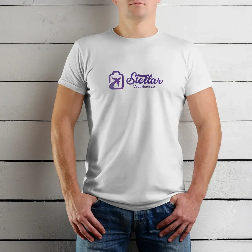 Stellar vacations co logo design shirt mockup