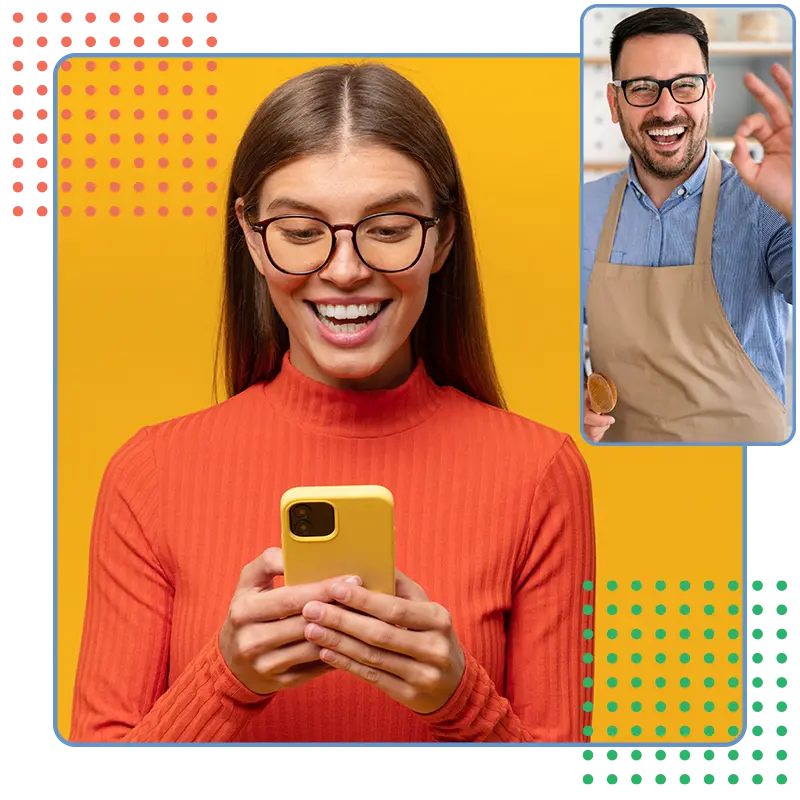 Happy small business clients smiling, symbolizing trust in Strumark branding and web agency services for logo design, web design, and SEO.