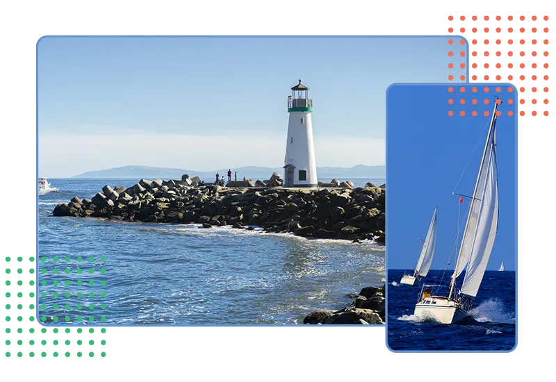 Lighthouse guiding sailboats at sea, symbolizing WordPress maintenance services that keep websites safe, updated, and on course.