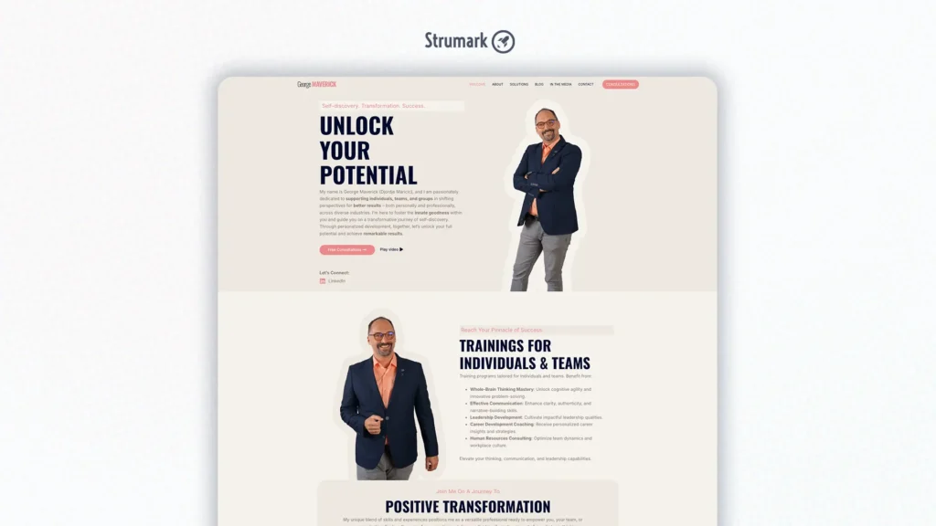 Marketing-focused website for George Maverick showcasing a clean layout, clear messaging, and professional personal branding.