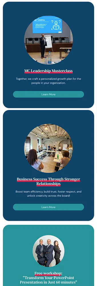 Mobile screenshot of the Maverick Consulting mpow3r website designed and developed by Strumark
