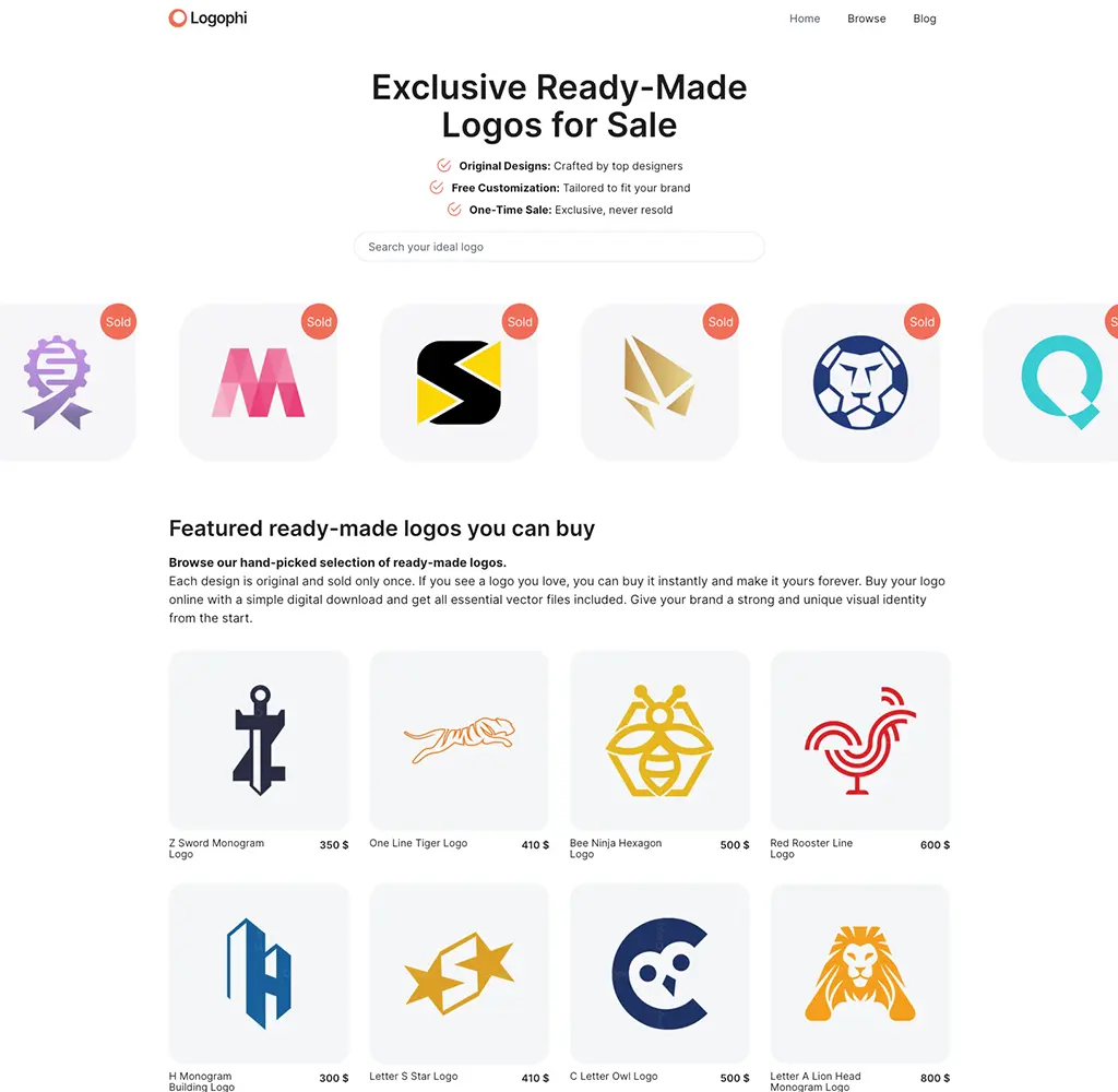 Screenshot of the Logophi website designed and developed by Strumark