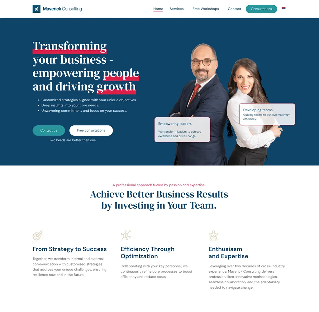 Screenshot of the maverick consulting mpow3r website designed and developed by Strumark